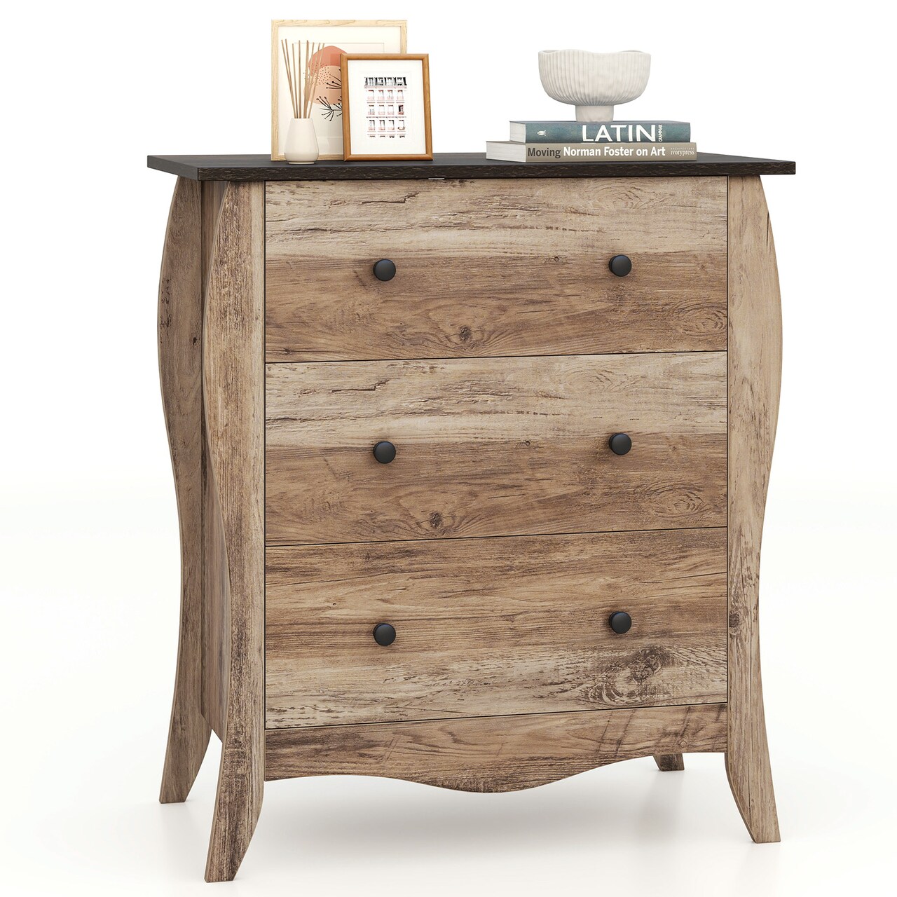 Brown Wooden Dresser with 3 Folding Fabric Drawers Perfect Fit to Any Small Space